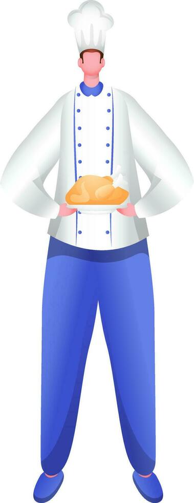 Faceless chef man presenting chicken on plate. vector