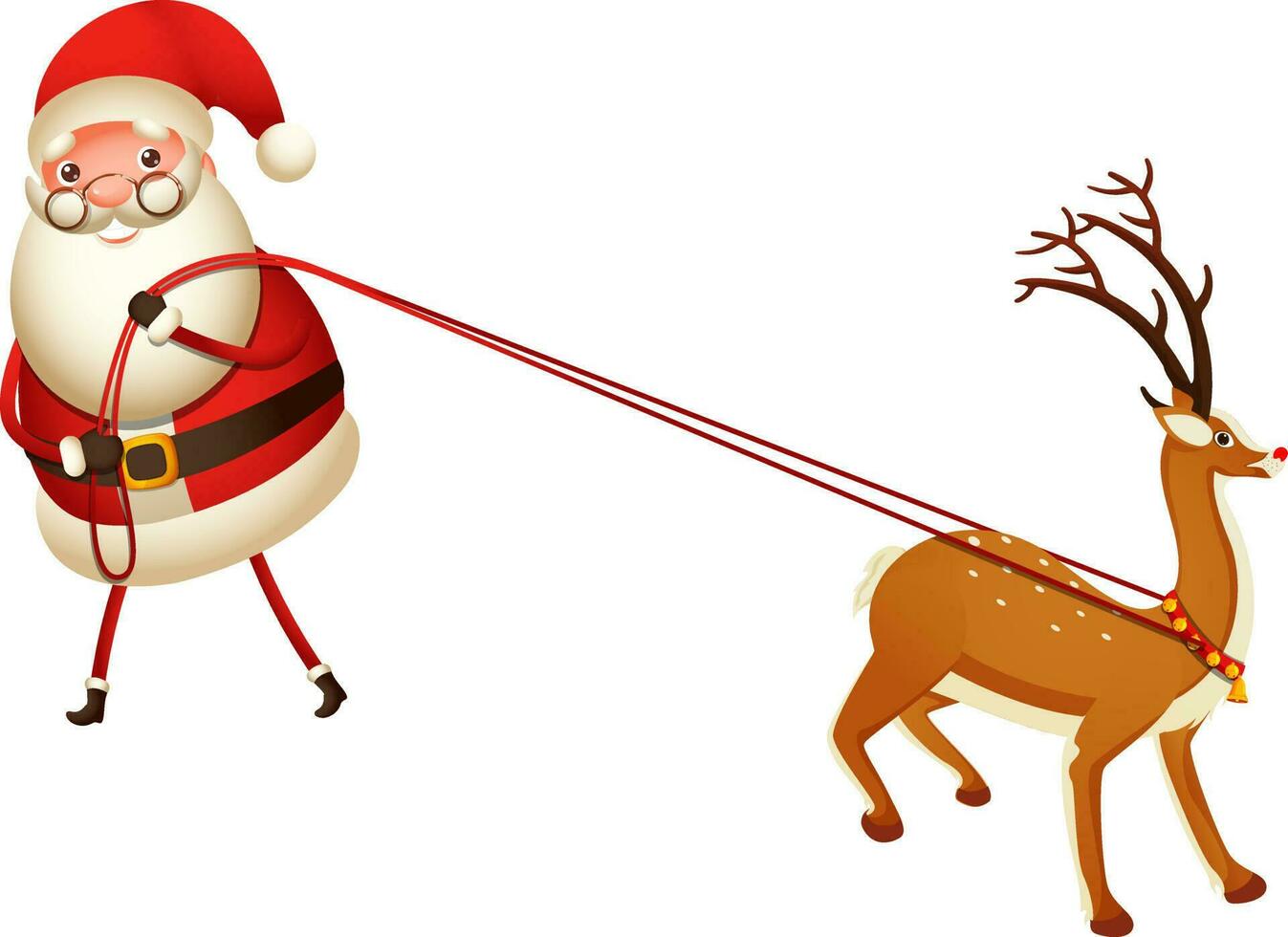 Santa carrying with rope of reindeer. vector