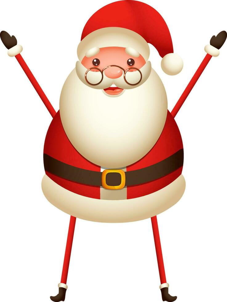 linda Papa Noel dibujos animados personaje con manos arriba. vector
