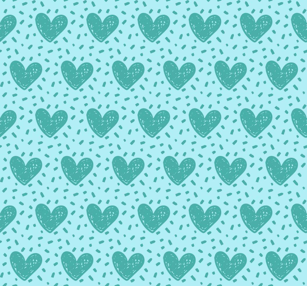 Seamless patterns with green textured hearts and dots. Seamless background with hearts. vector