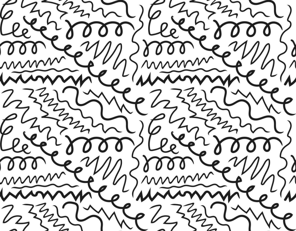 Black pattern with squiggles and daubs. Pencil squiggles ornament. vector