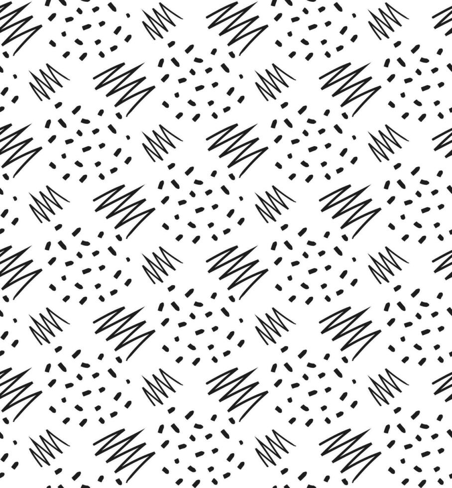 Abstract pattern with dots and zigzag spots. Doodle black pattern with drawn lines. vector