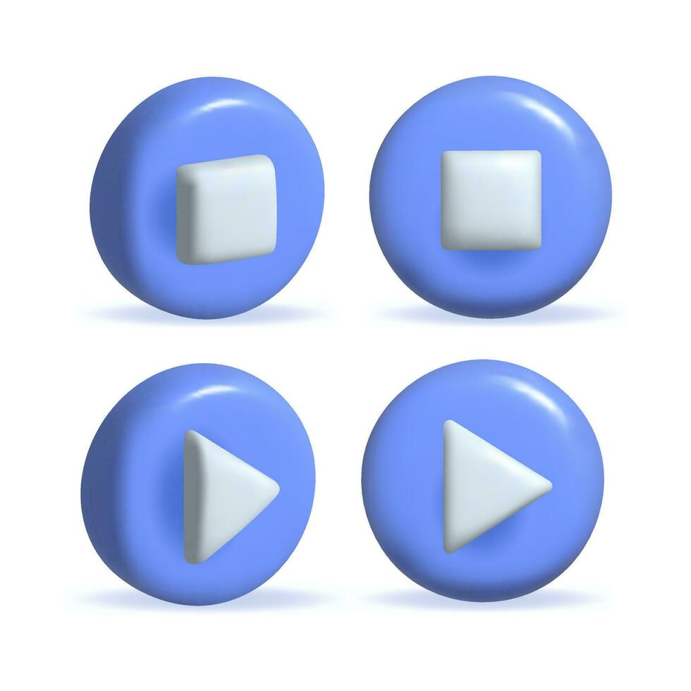 3d social media play video in blue circle. Blue round play button for start multimedia. 3d media player button icon rendering vector illustration