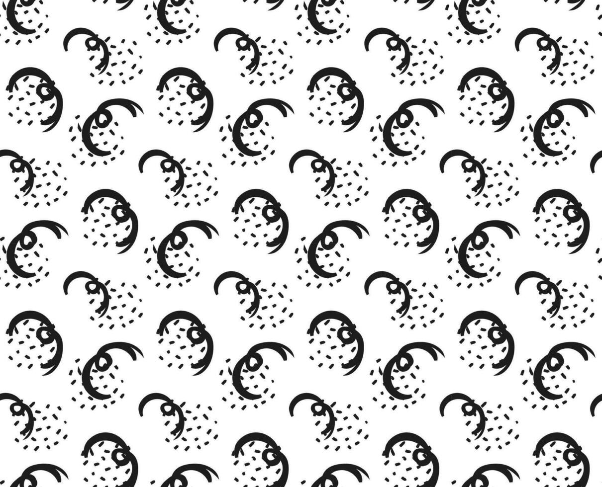 Pattern with specks and dots. Abstract black pattern with squiggle on white background. vector