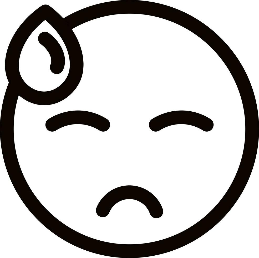 Sweaty emoji character icon in thin line art. vector