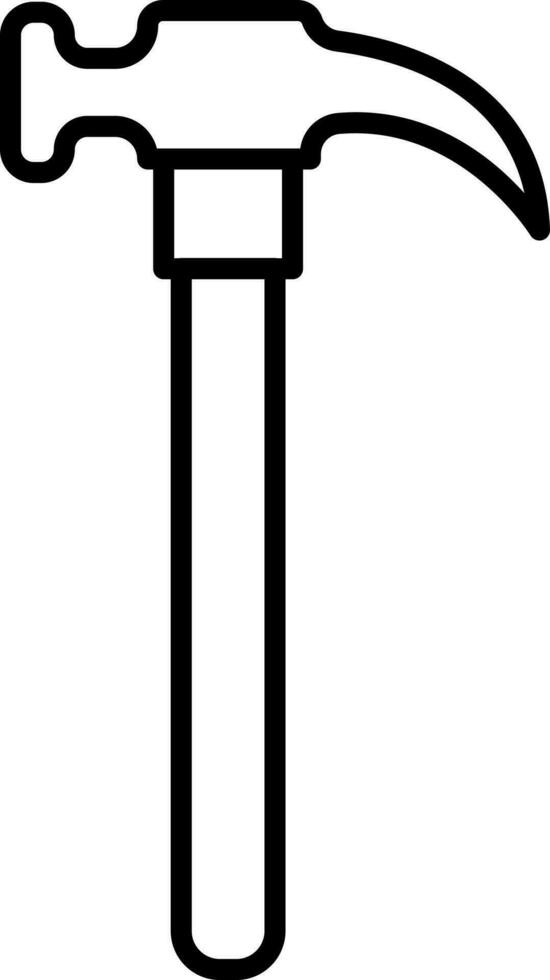 Flat style hammer in black line art illustration. vector
