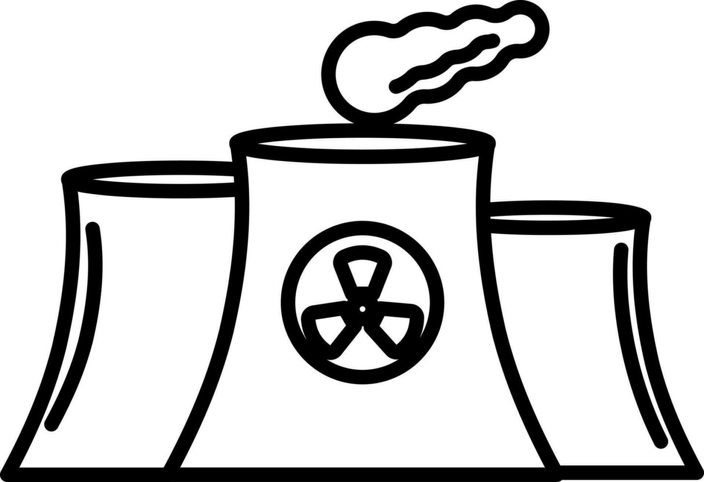 Flat style nuclear power plant made by black line art illustration. vector