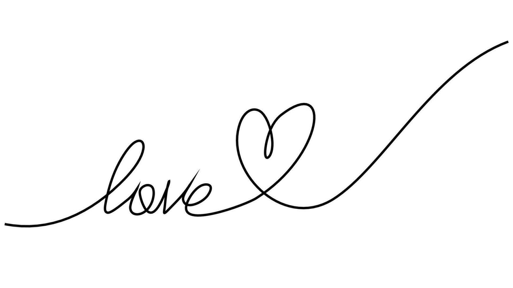 Love text with heart. Continuous one line drawing. vector