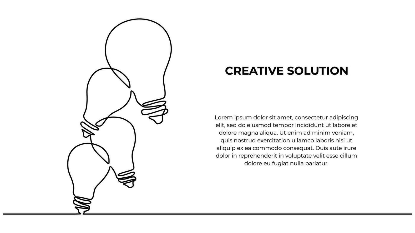 Light bulbs one line drawing, continuous hand drawn creative solution vector