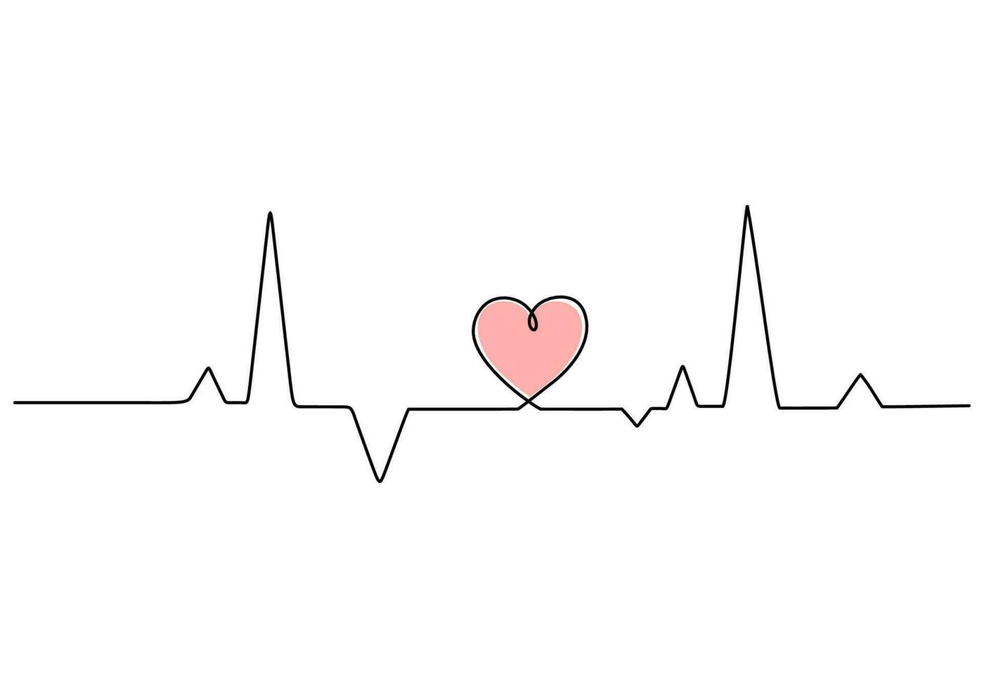 One continuous single line drawing of heart beat on white background. vector