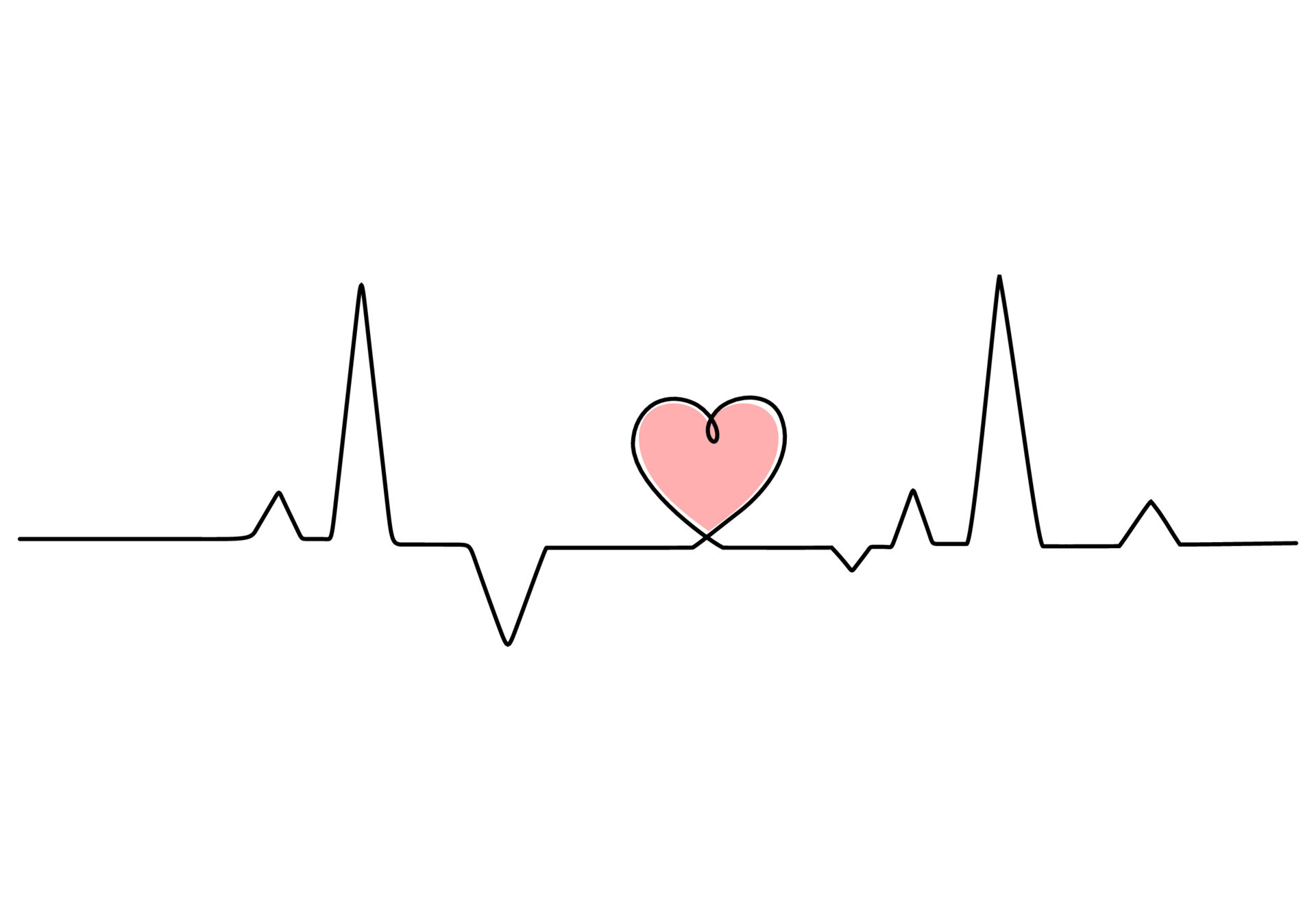 One continuous single line drawing of heart beat on white background ...