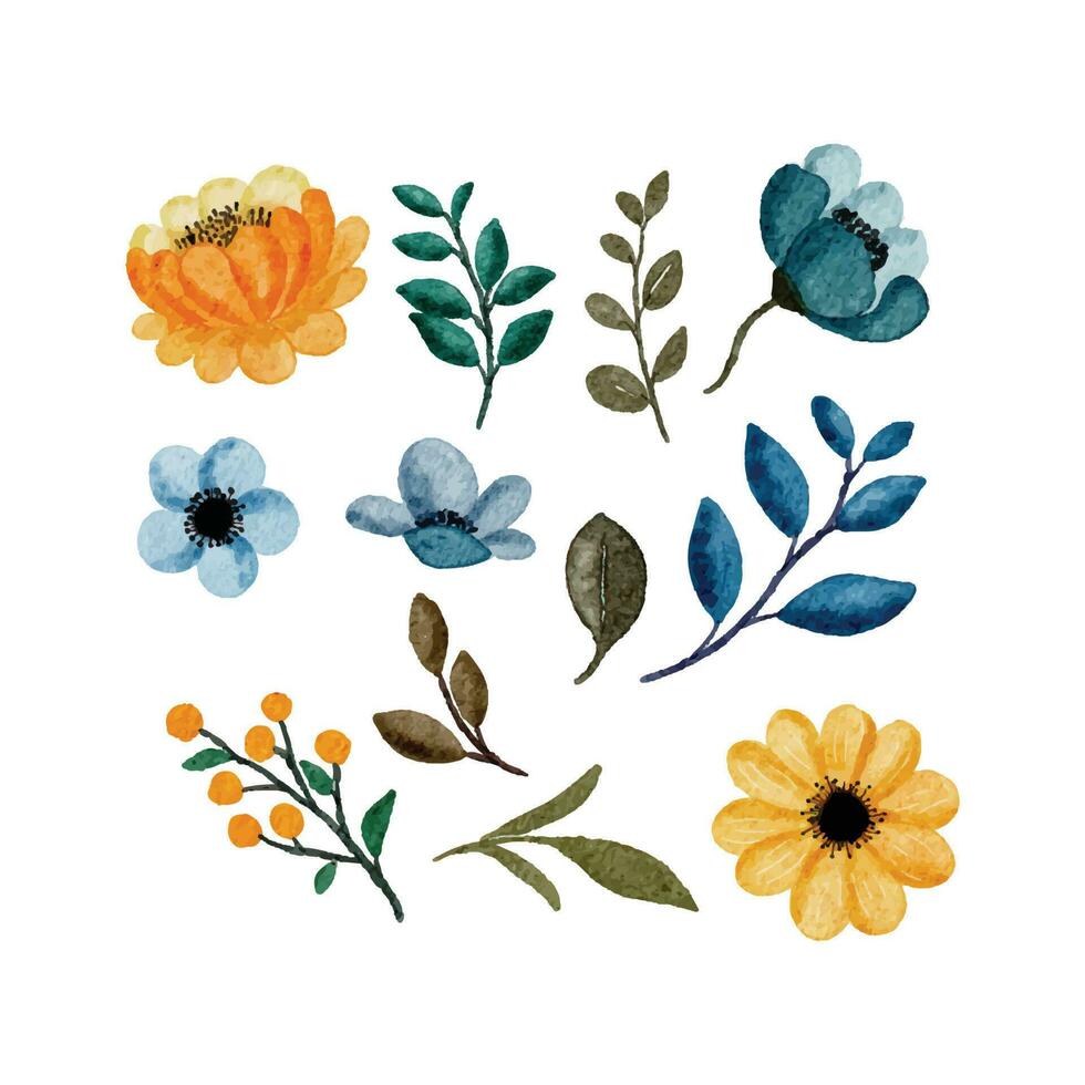 water color flowers leaves vector