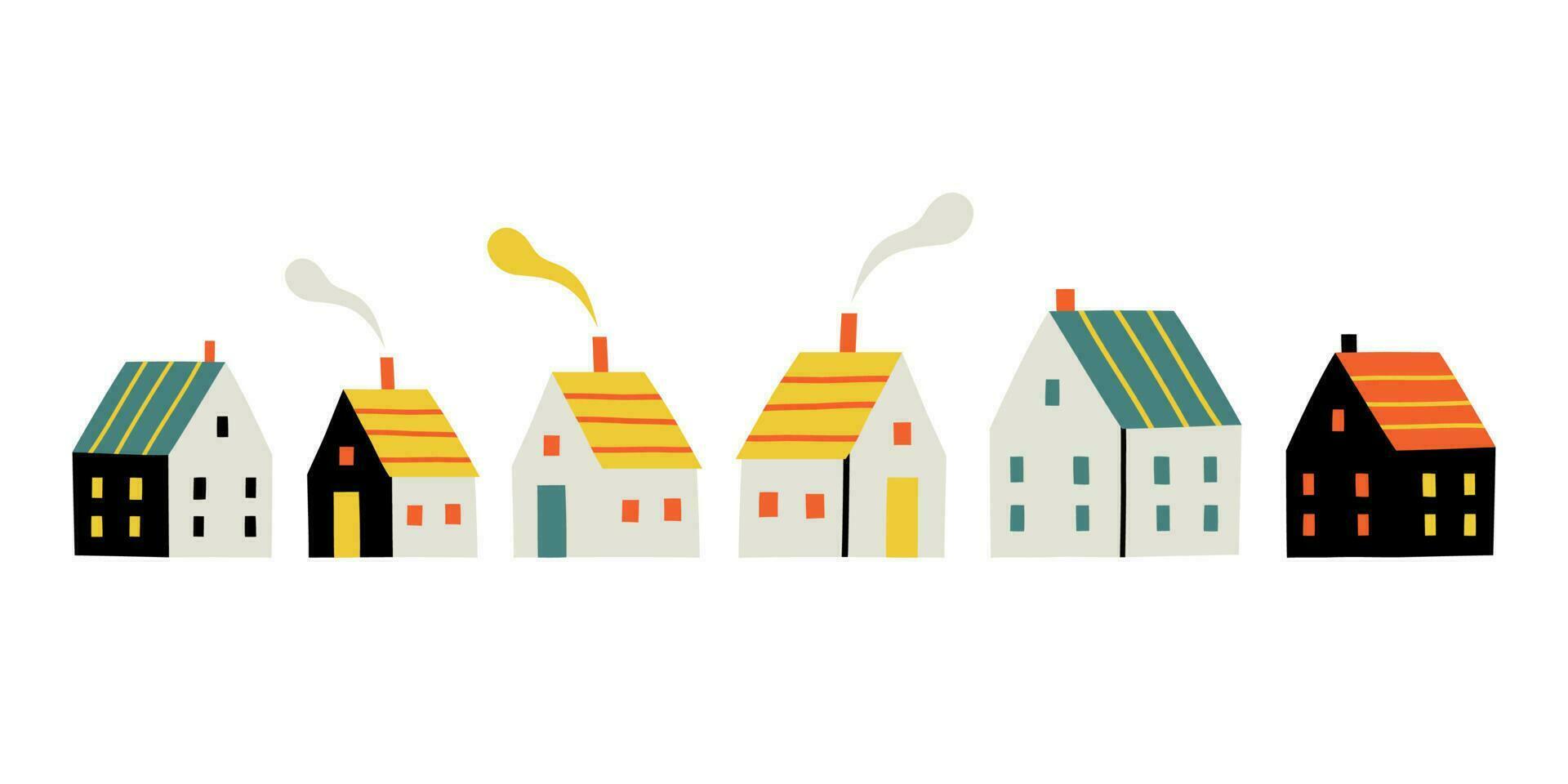 cute country houses in flat trendy style. vector illustration in scandinavian style.