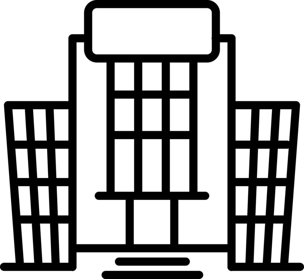 Office building icon in black line art. vector