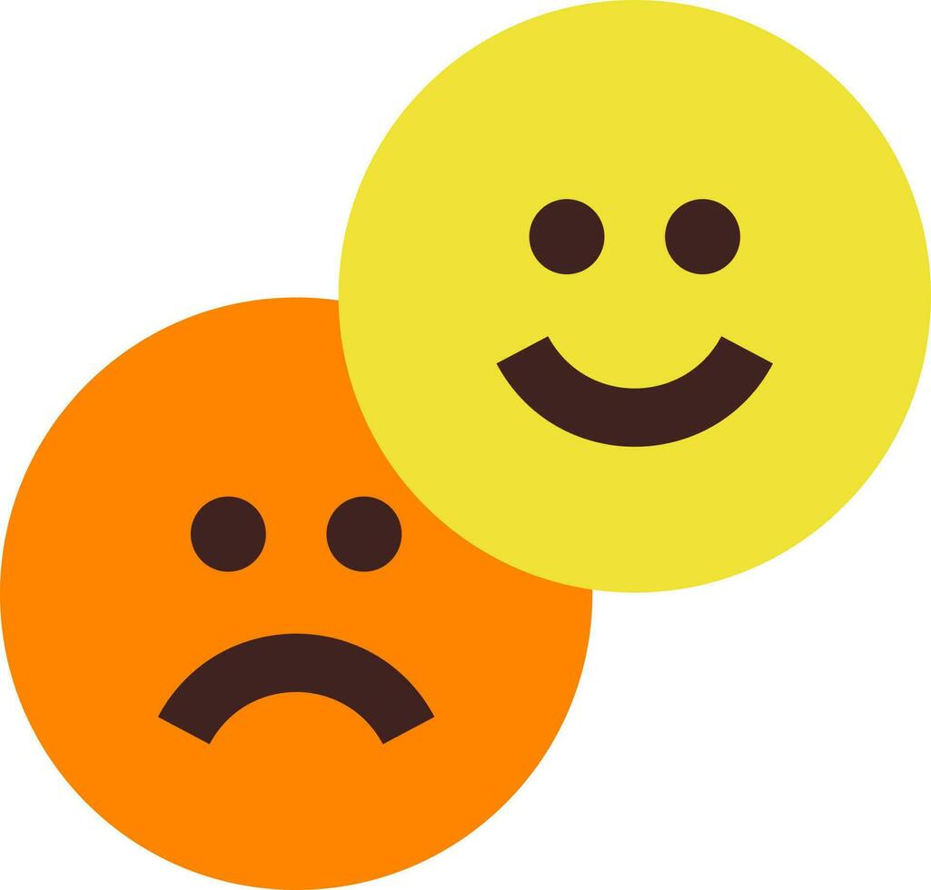 Happy or sad emoji character icon in yellow and orange color. vector