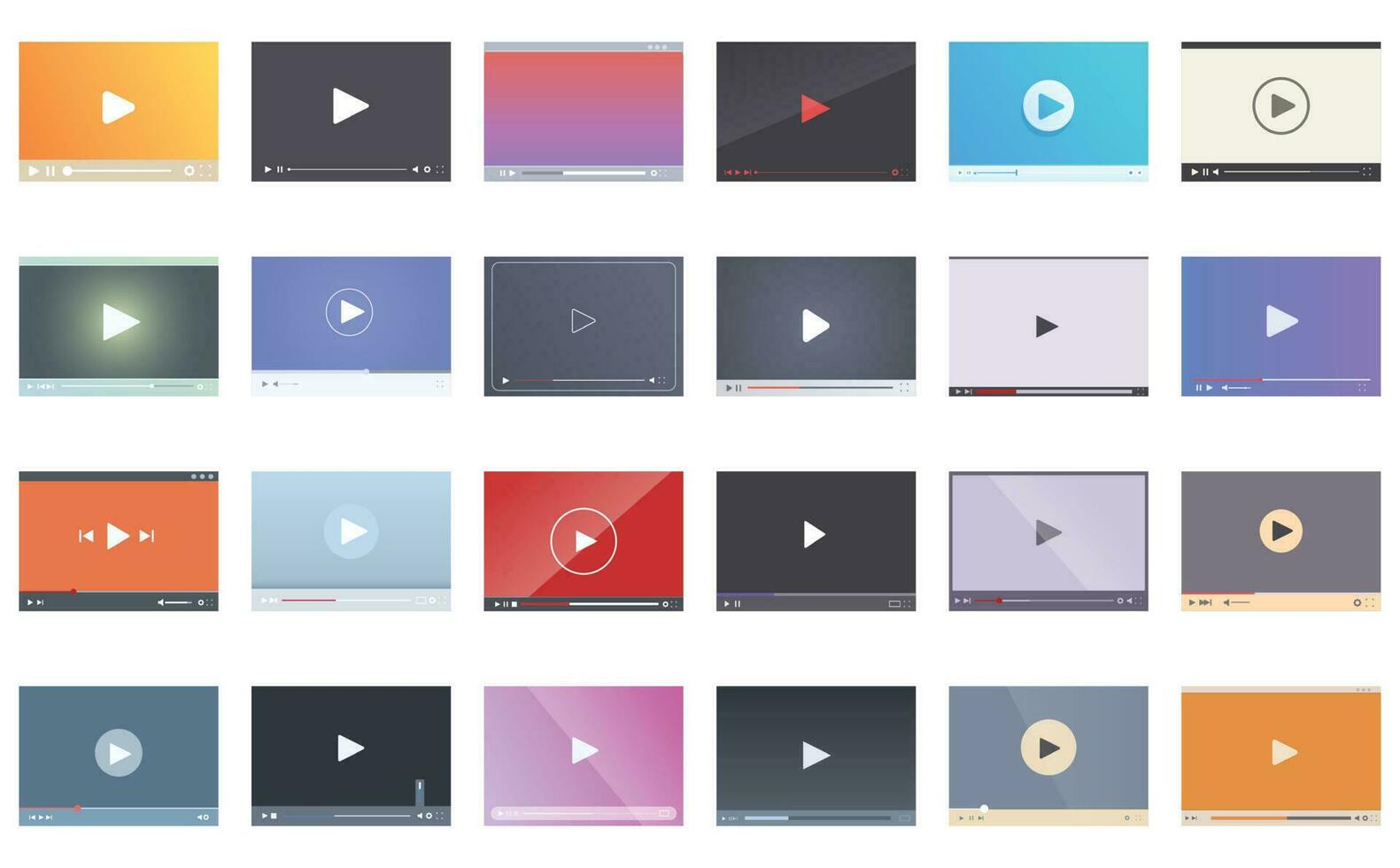 Video player icons set cartoon vector. Play interface vector