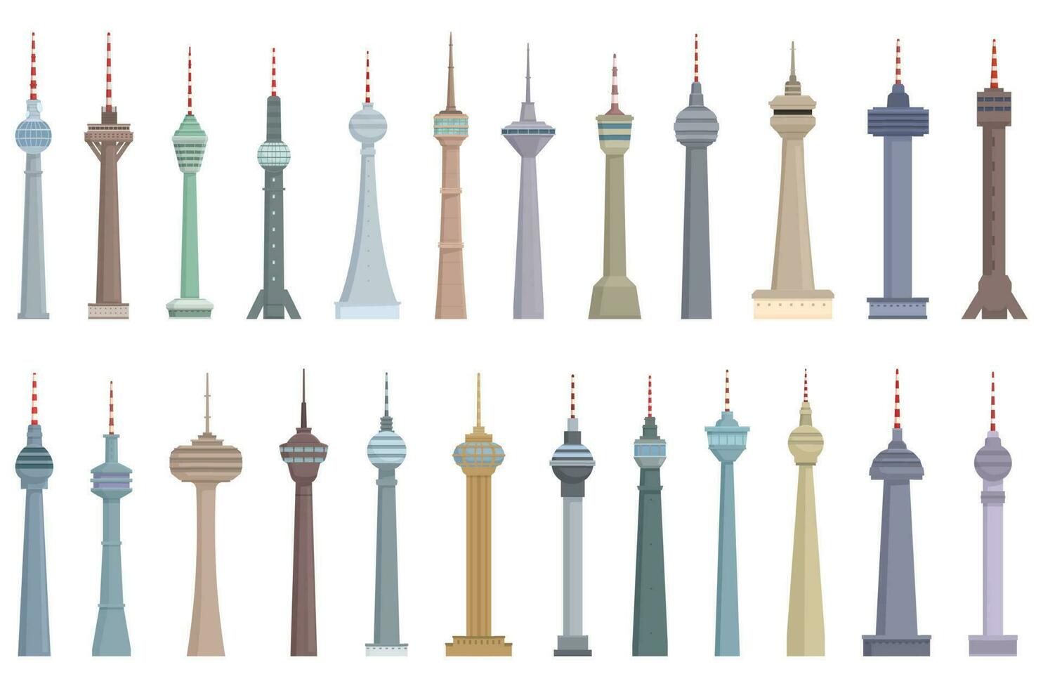 TV tower icons set cartoon vector. Tower travel vector