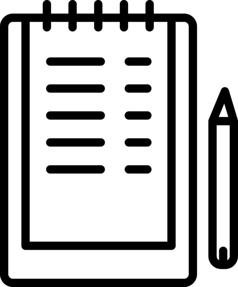 Black line art illustration of notepad icon. vector