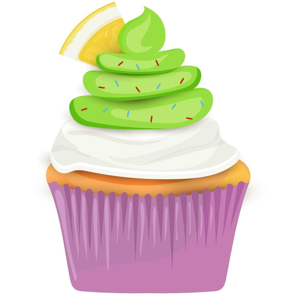 Purple cup cake with fruit slice. vector