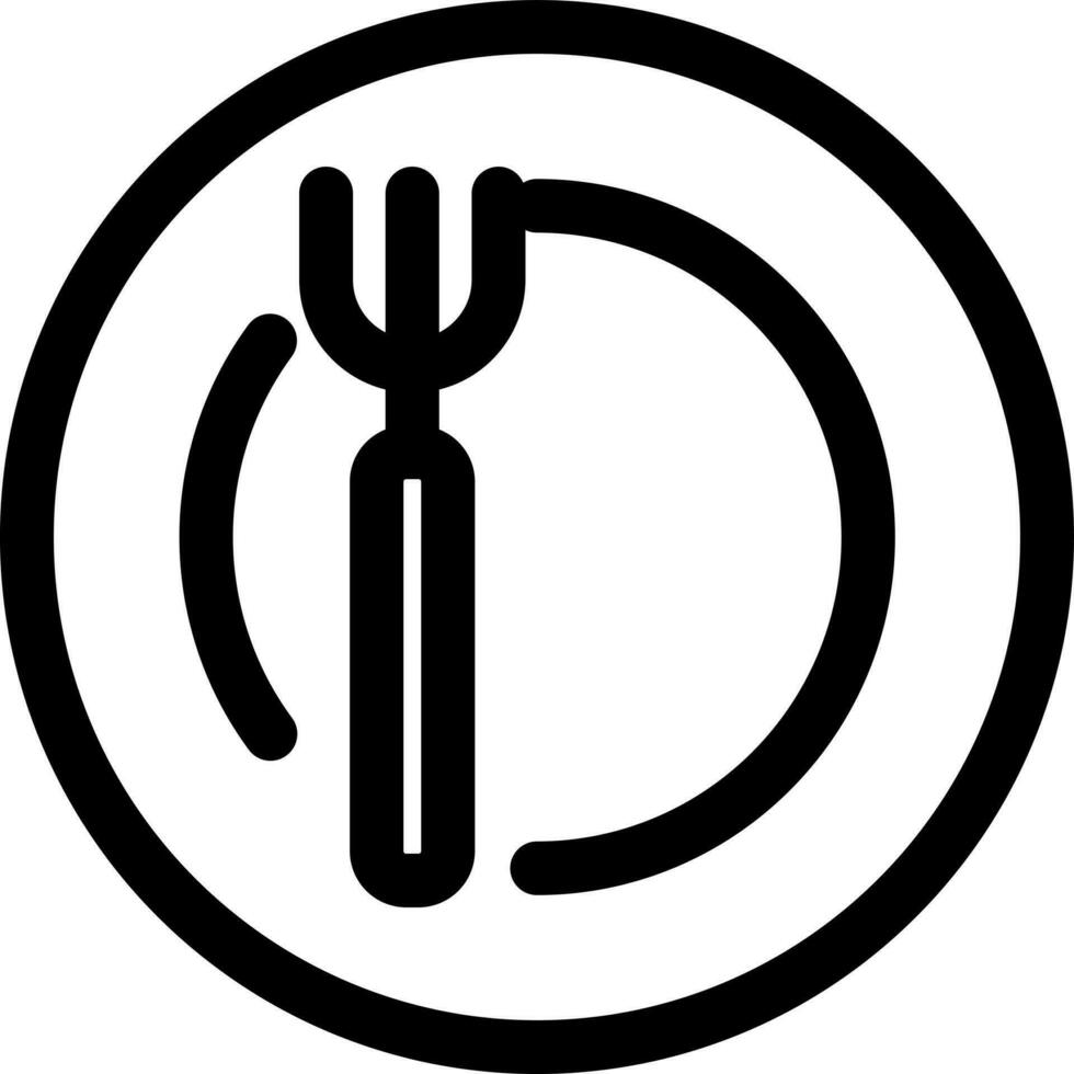 Line art illustration of fork on plate icon. vector