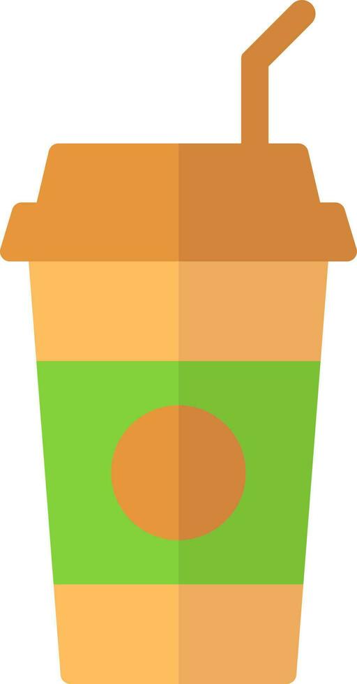 Drink disposable glass icon in brown and green color. vector