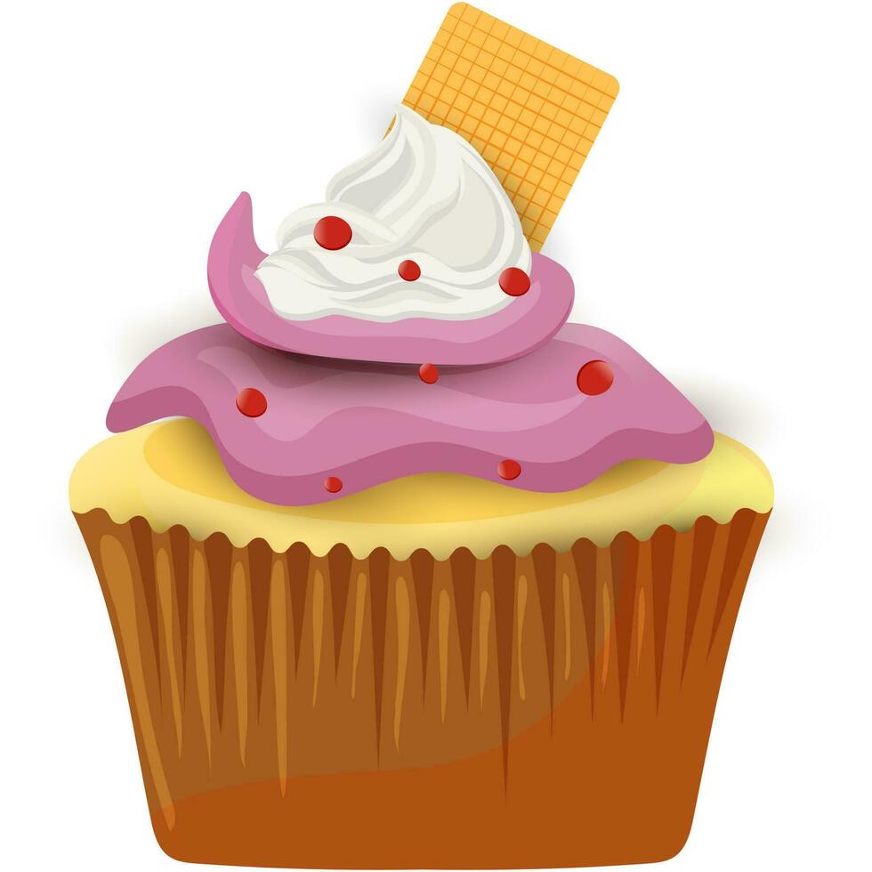 Brown cup cake with biscuit. vector