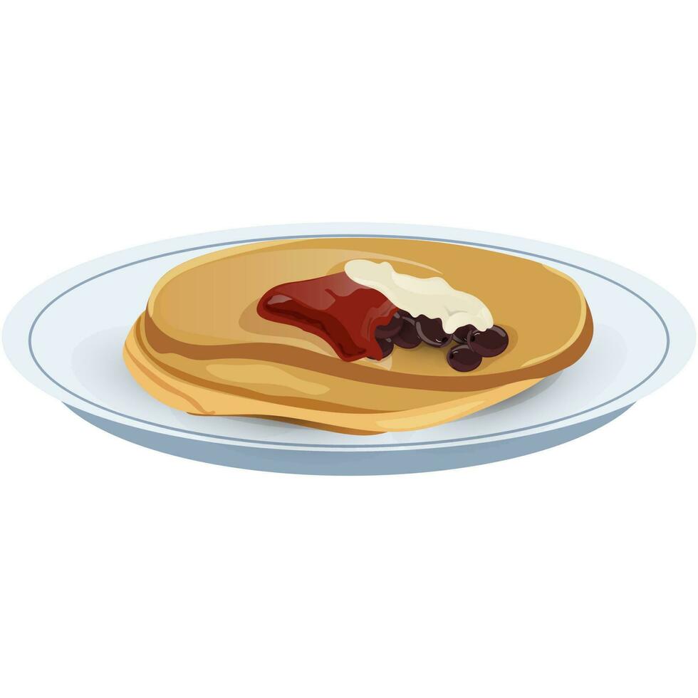 Pancake in glossy gray plate. vector