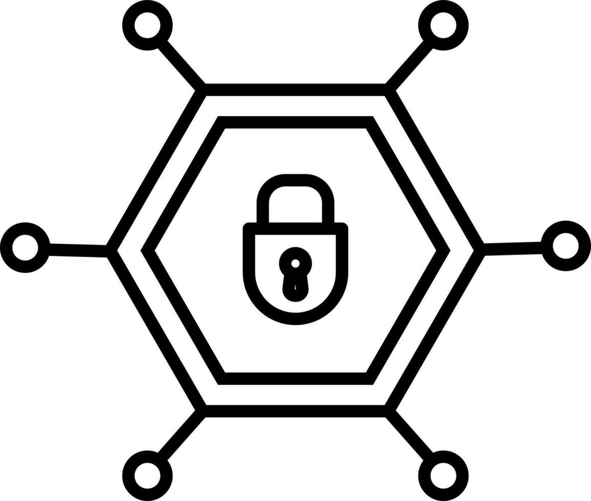 Lock sign on networking in black line art. vector