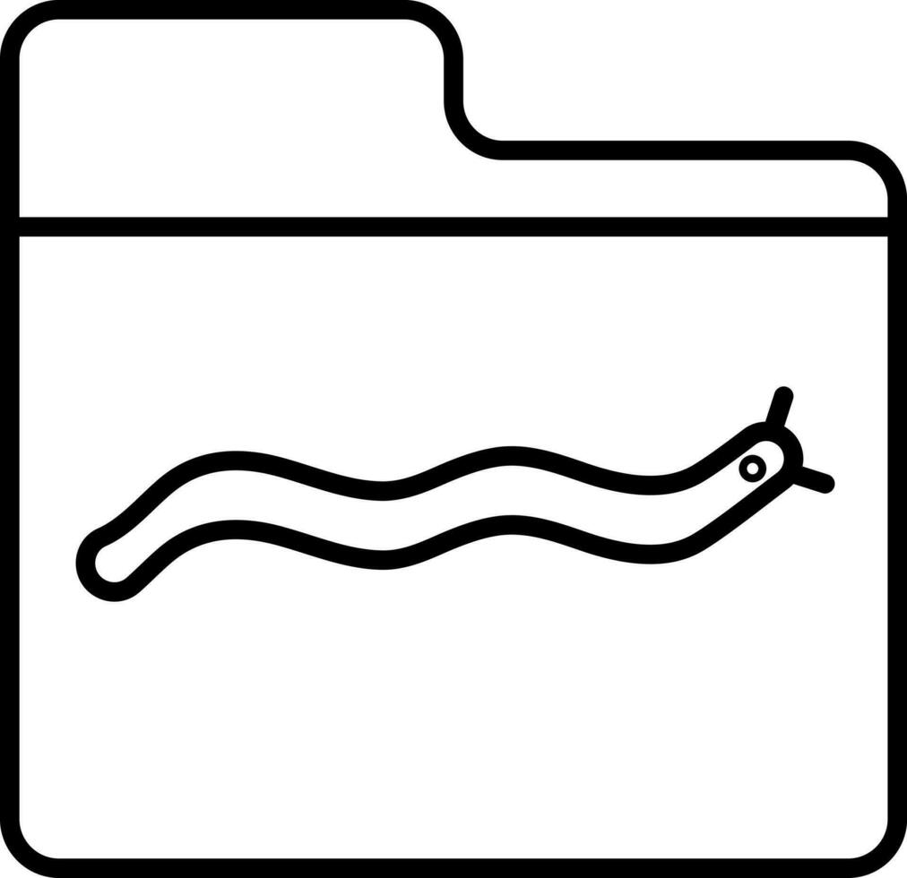 Worm with file folder in black line art. vector