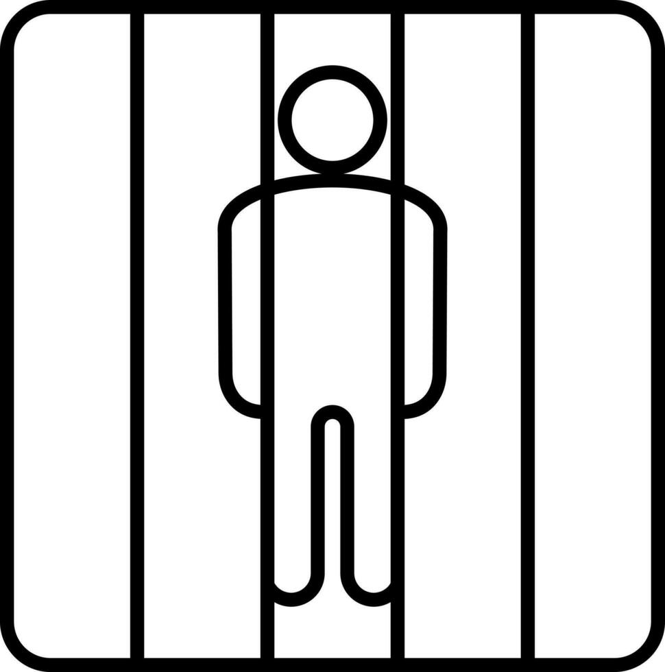 personaje de hombre en célula o prisión icono en negro línea Arte. vector