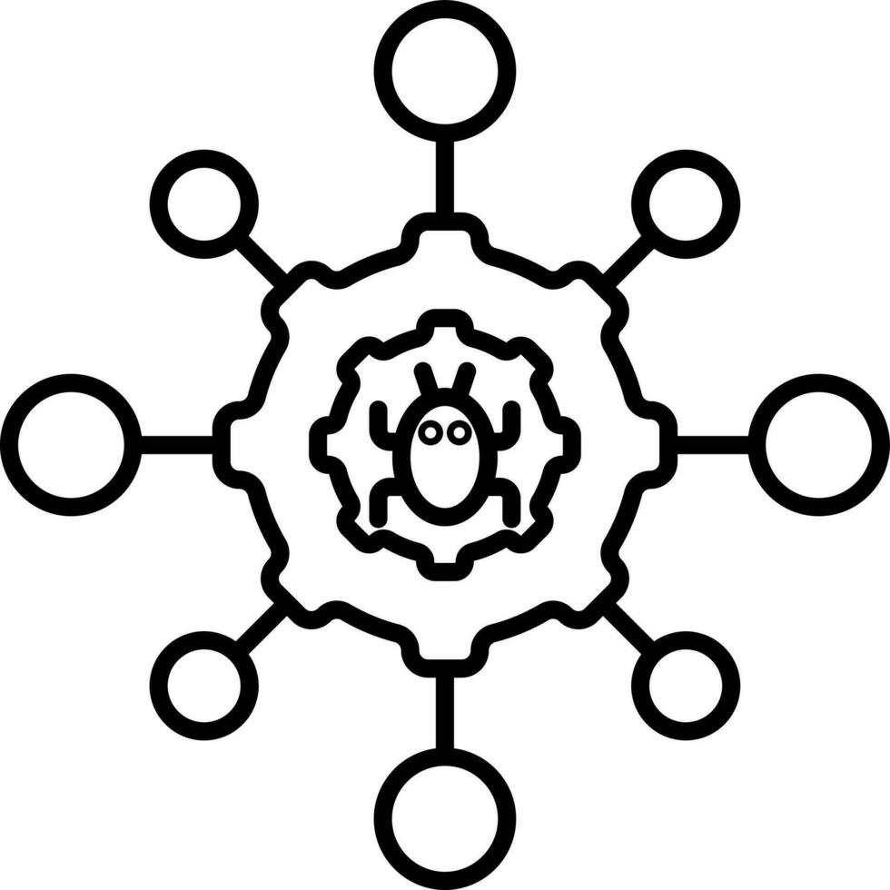 Bug on networking in black line art. vector