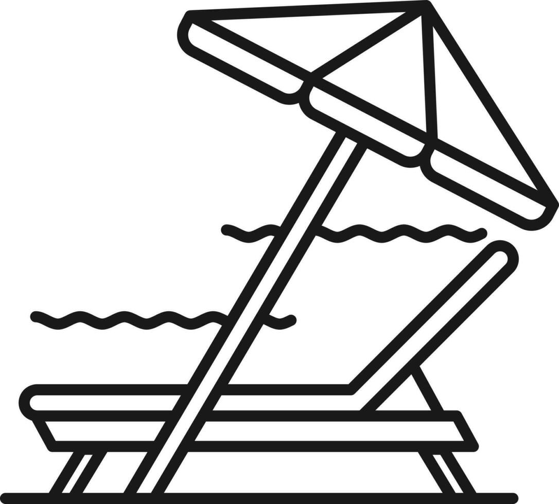 Beach chair with umbrella icon in thin line art. vector