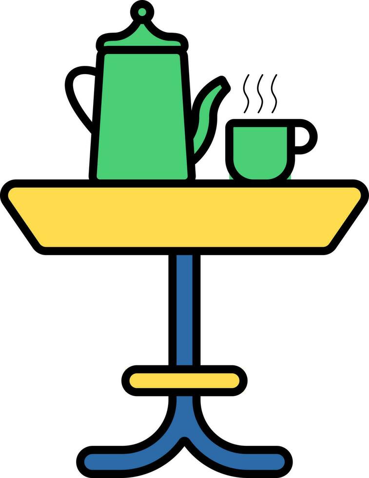 Hot Cup with Teapot on Table icon in flat style. vector