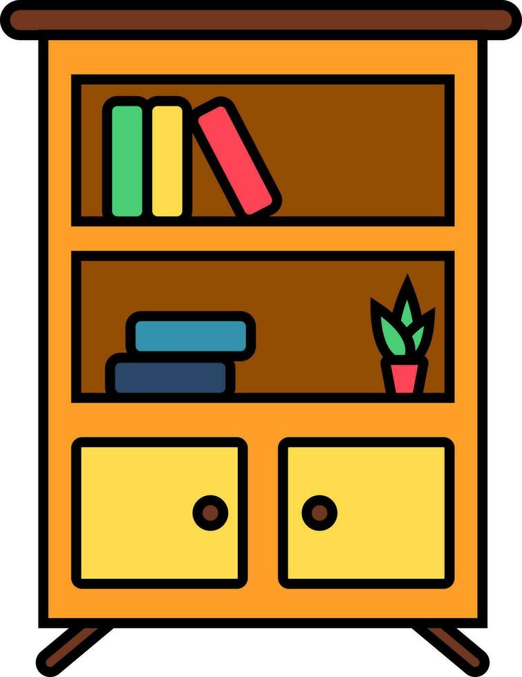 Books with Flower Pot in Cupboard Rack icon. vector