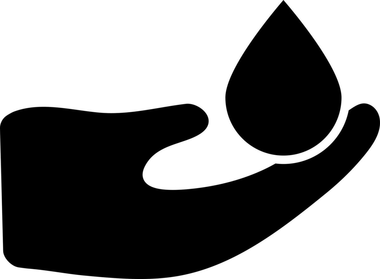 Black hand and water drop on white background. vector