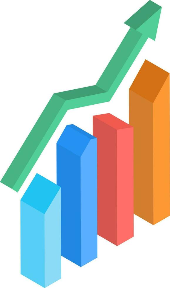 Colorful growing bar graph in 3d style. vector