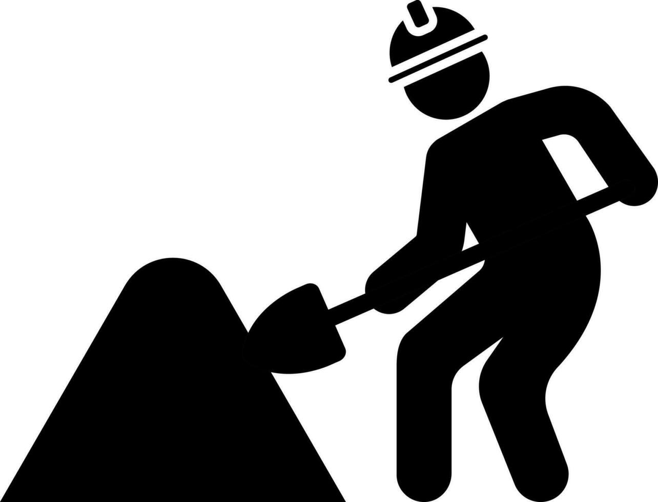 Construction worker working by shovel icon. vector