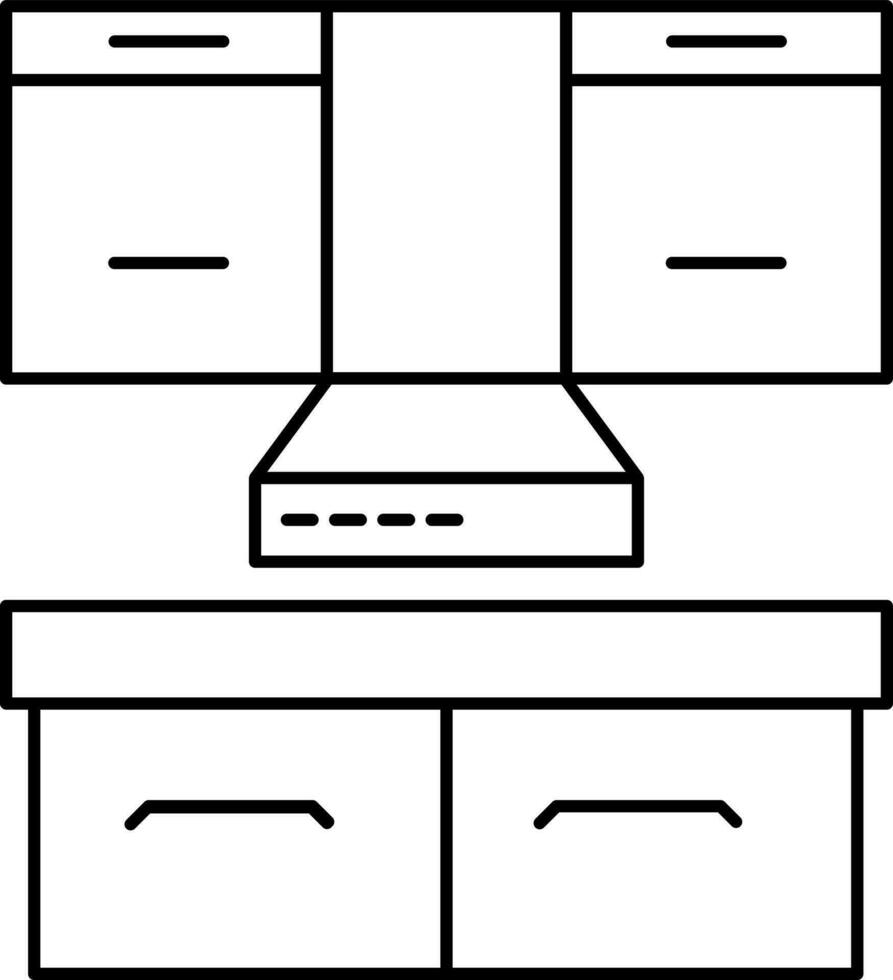 Flat view of kitchen interior in black line stroke. vector