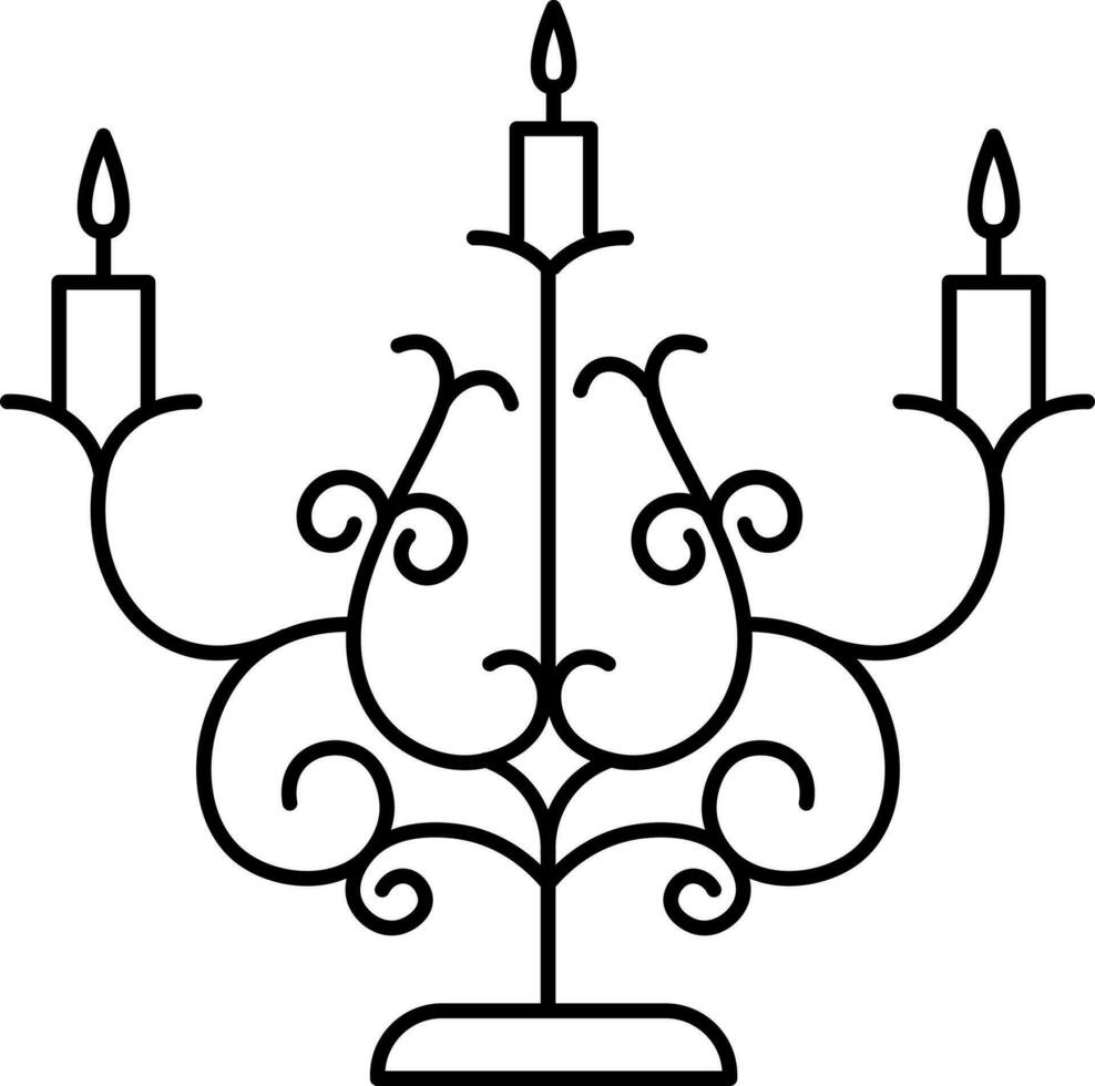 Line art icon of candelabra or candlestick in black color. vector