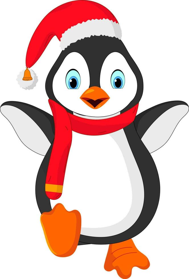 linda pingüino personaje en pie en elegante pose. vector