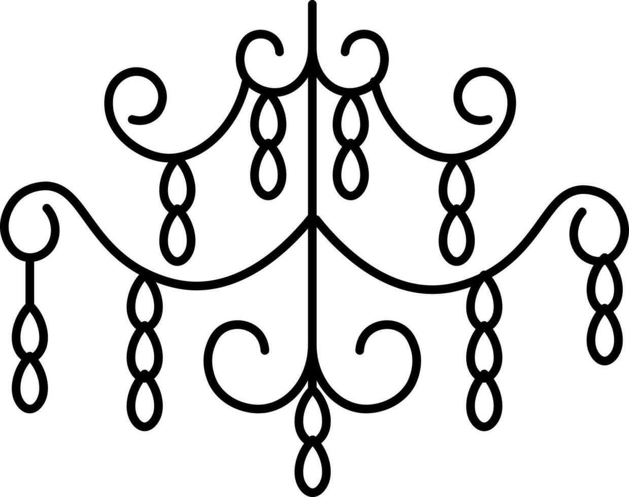 Pictogram of ornamental chandelier icon or symbol in black line art. vector