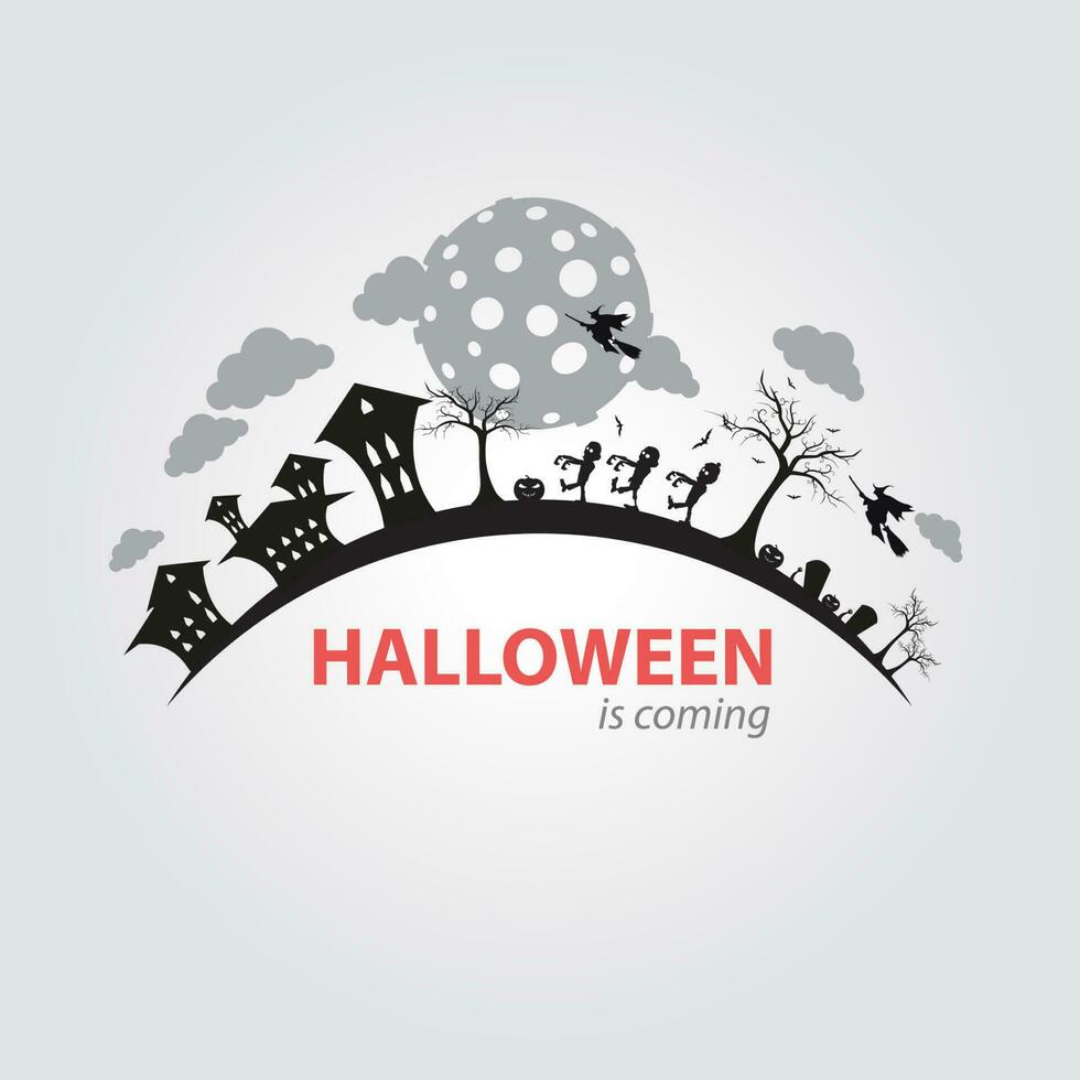 Halloween is coming, black and white sticker vector