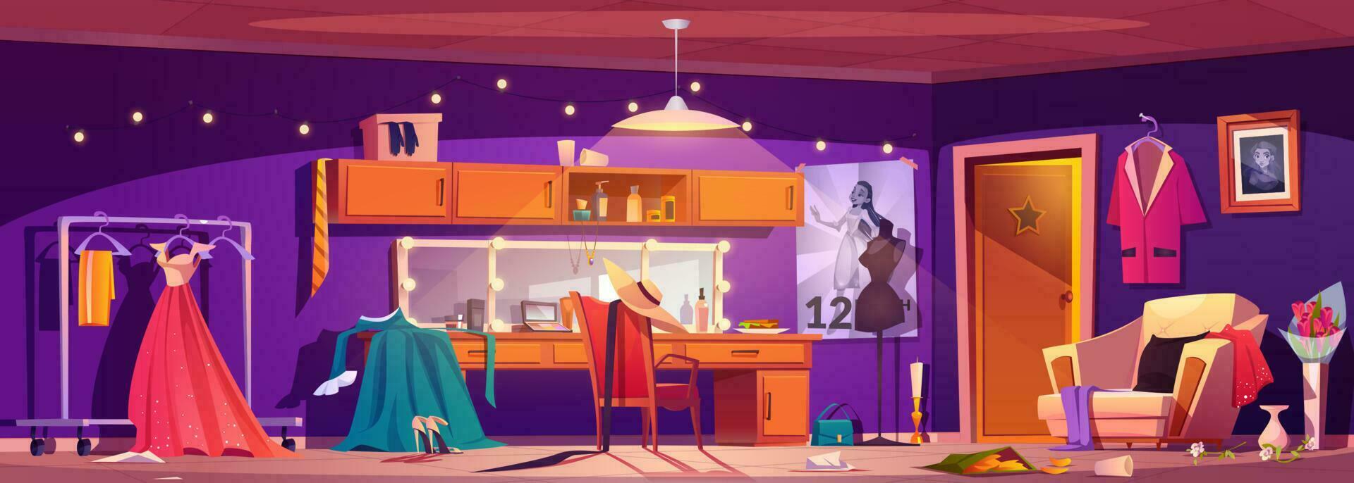 Cartoon actors dressing room interior vector