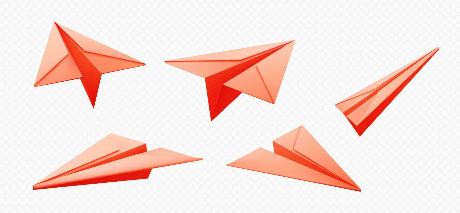 Icons of paper plane flying in air. 3d origami vector