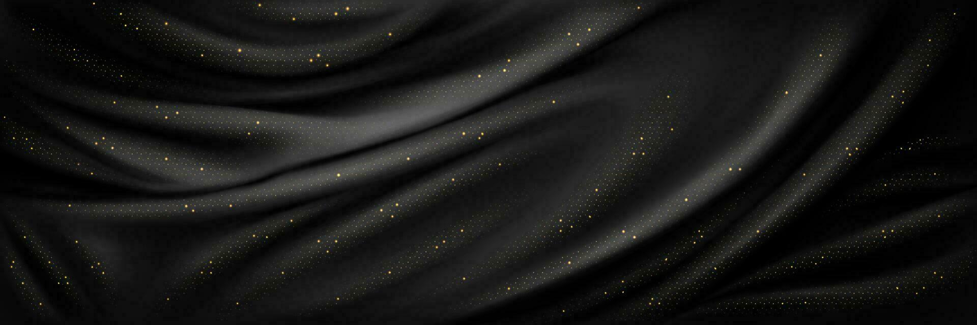 Luxury black silk fabric with gold glitter vector