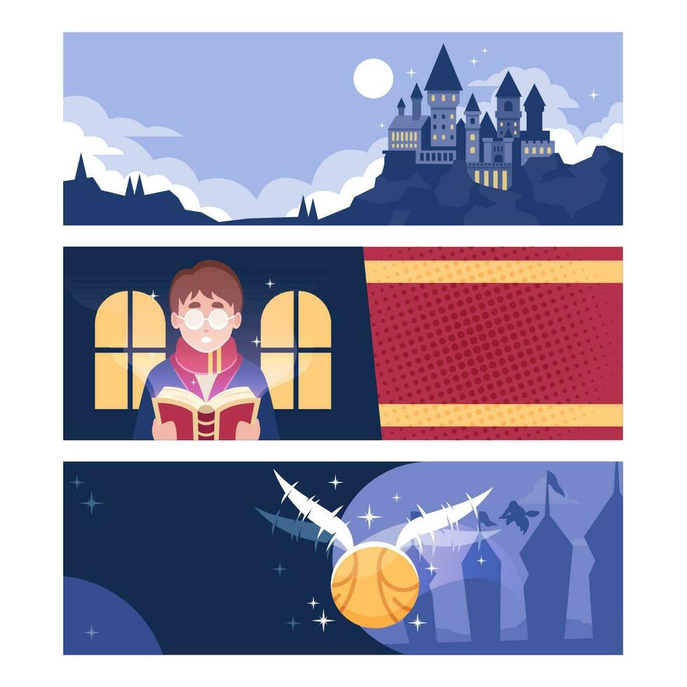 School of Magic Horizontal Banner Set vector