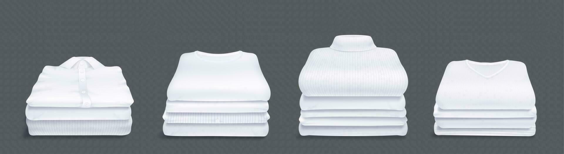 Realistic set of white clothes stack vector