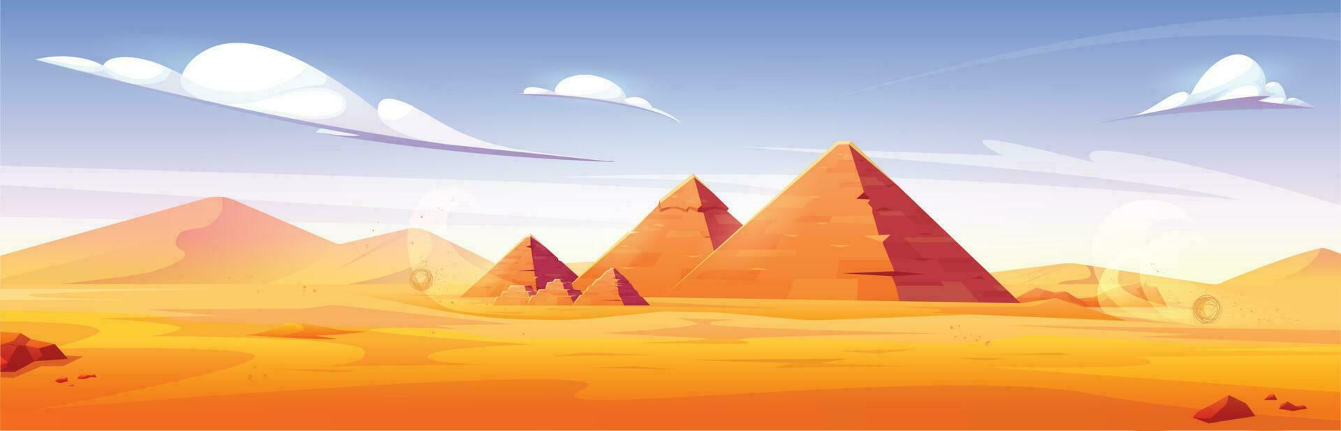 Cartoon sandy desert with antique pyramids vector