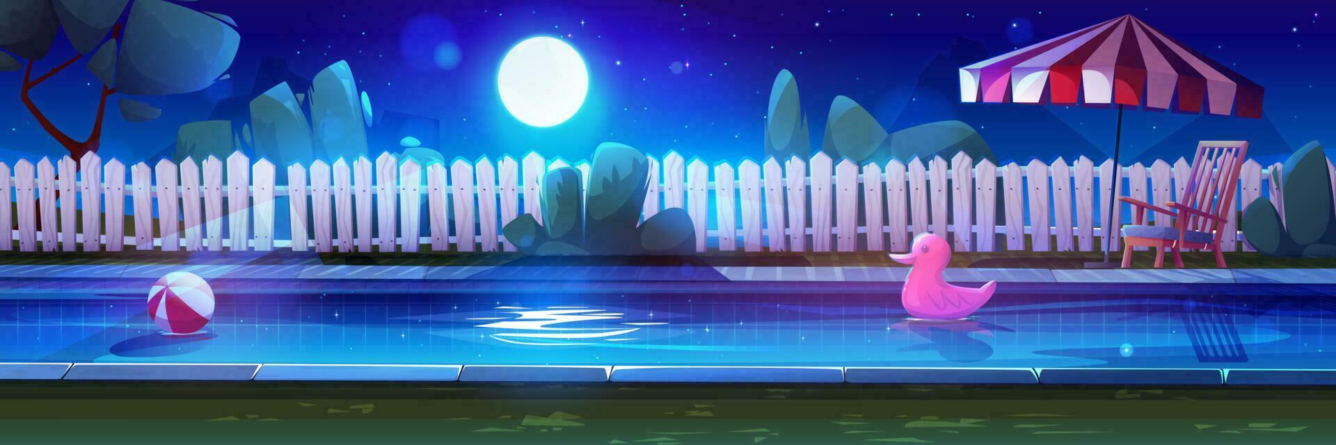 Night house backyard with swimming pool in summer vector