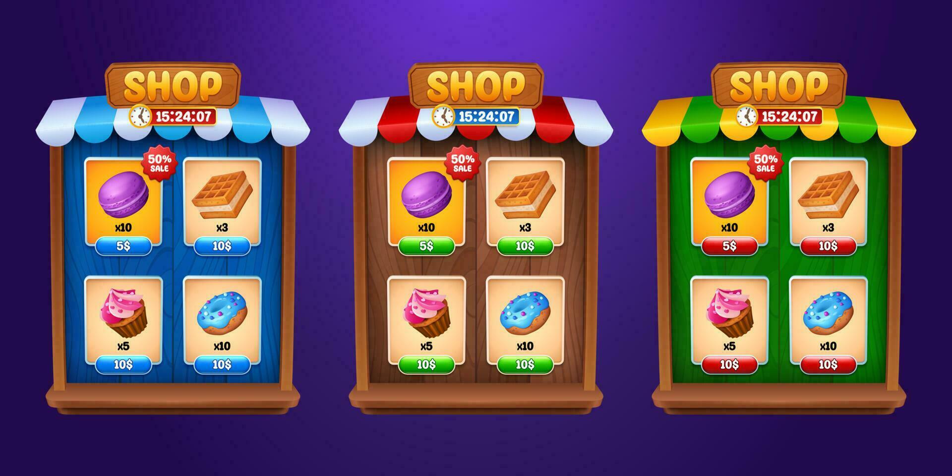 Ui game store frame interface with button cartoon vector